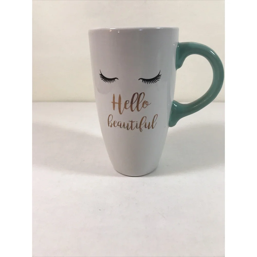 hello beautiful Large‎ Teal White Coffee Mug Cup